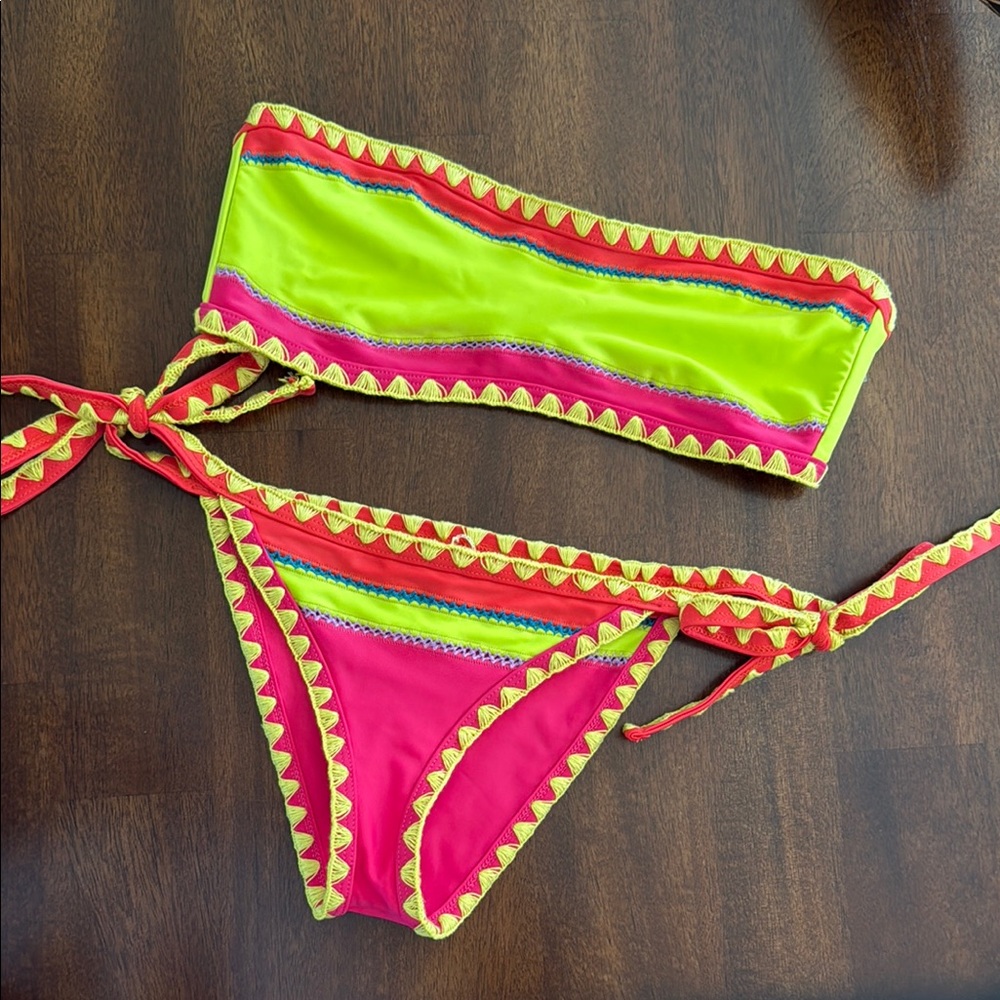 Same Swim - Vibrant Pink Green Bikini Set
